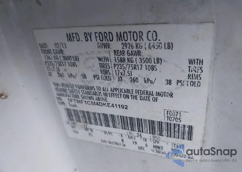 2013 Ford F-150 Stx z USA, uszkodzony, nr VIN 1FTMF1CM4DKE41192